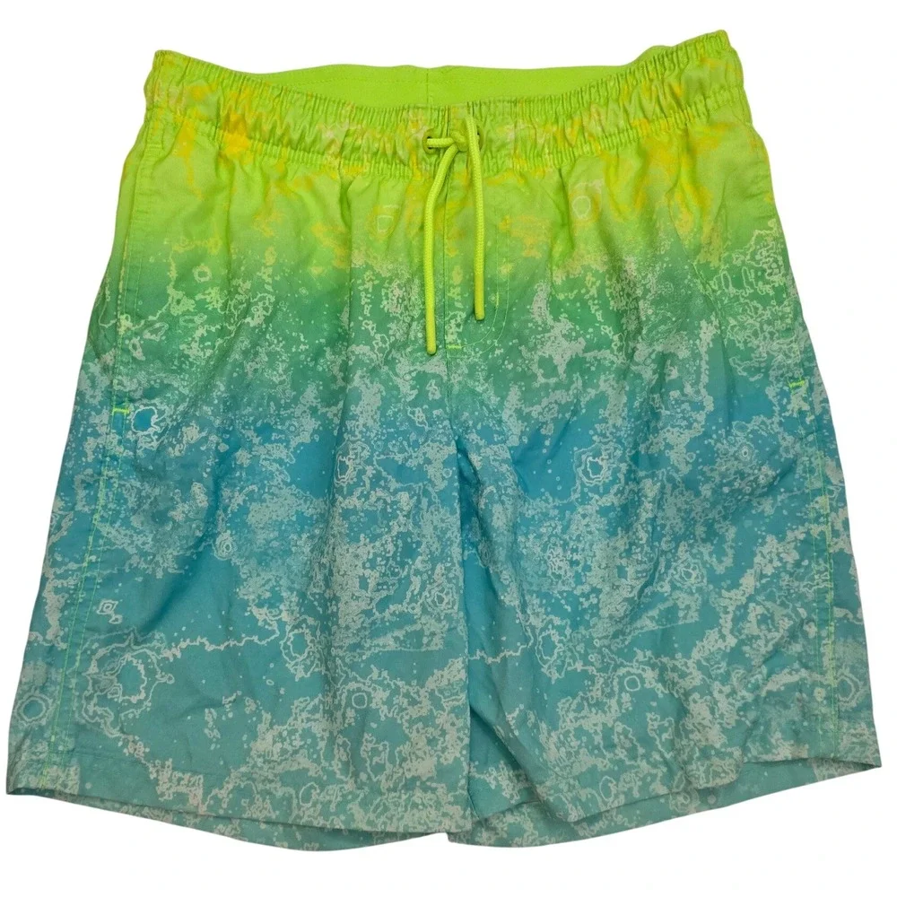Cat & Jack Boys XL 14 Swim Trunks Neon Ombre Blue Green Splatter Print NWOT